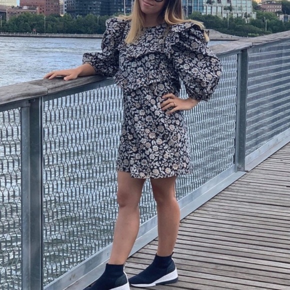 ZARA Black White Printed Floral Ruffle Mini Dress Size Small - Picture 12 of 16